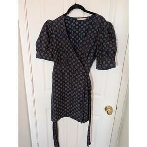 Happy x Nature navy blue polka dot puff sleeve mini dress M 100% Cotton‎